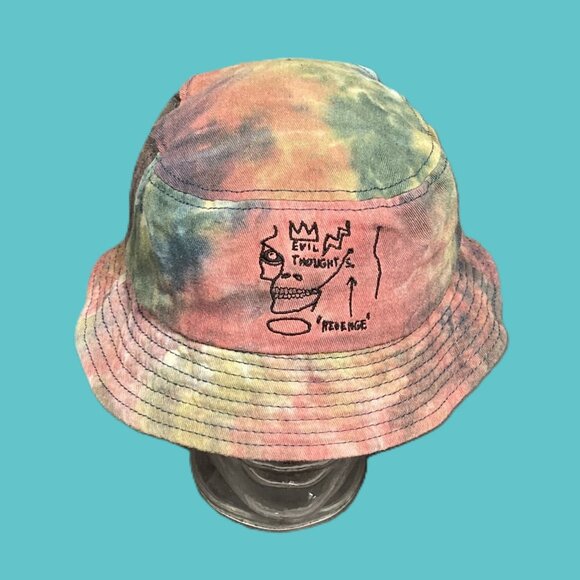 Bucket Hat, Jean-Michel Baquiat, Tie-Dye w/ Skull Logo 'Evil Thoughts' - Picture 2 of 7